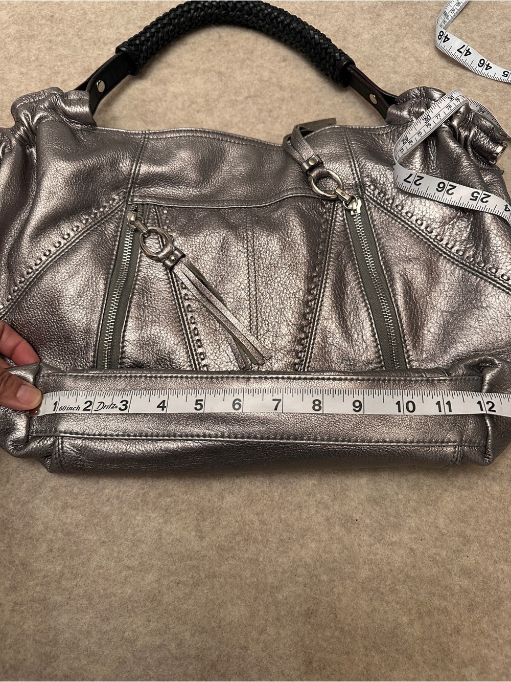 B. Makowsky Y2K Silver Metallic Leather Hobo Shoulder Bag Purse - Picture 10 of 14